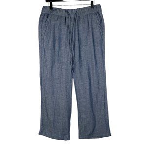 Blue Ann Taylor Slouchy Wide Leg Drawstring Linen Blend Chambray Pants Size 6